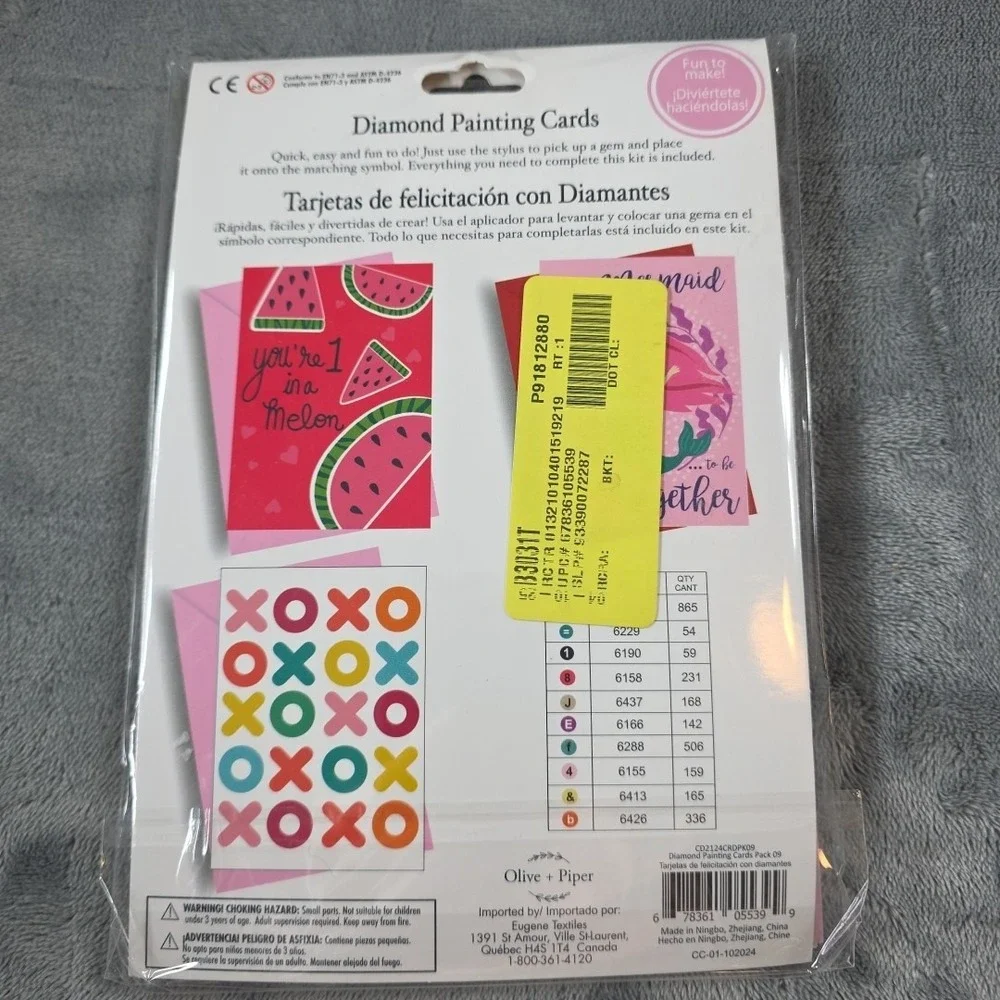 Party Ideas Valentines OLIVE+PIPER 3 Pack Diamond Painting Cards Watermelon‎